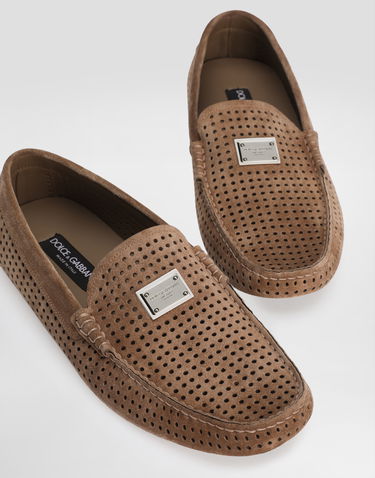 Modni dodatki Dolce & Gabbana Dolce & Gabbana DG Driver Perforated Split Calfskin Loafers Rjava | A50713AE00380024, 3