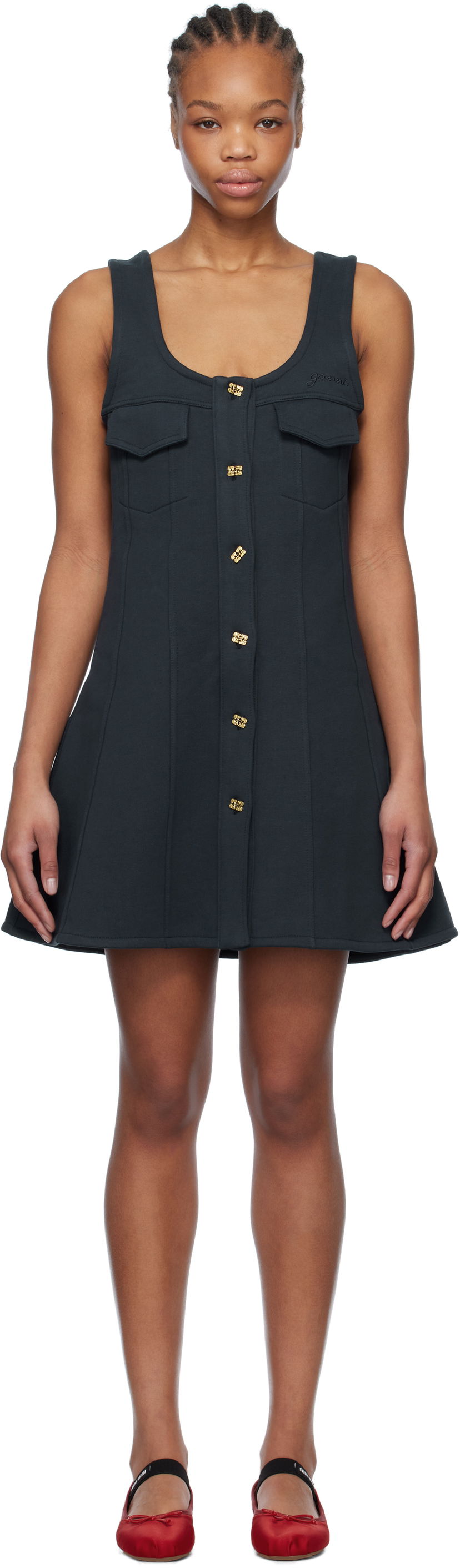 Obleke GANNI Ganni Fleece Mini Dress Črna | T4096