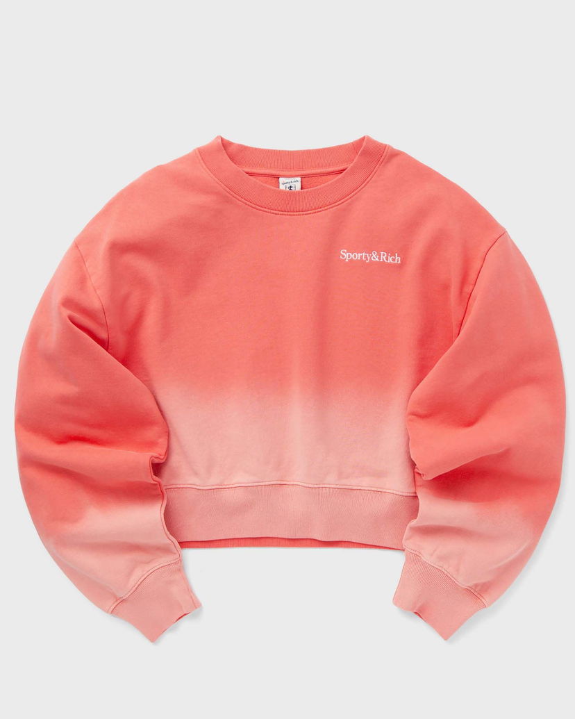 Pulover Sporty & Rich Serif Logo Embroidered Cropped Dip Dye Crewneck Sweatshirt Roza | WS065S413SP