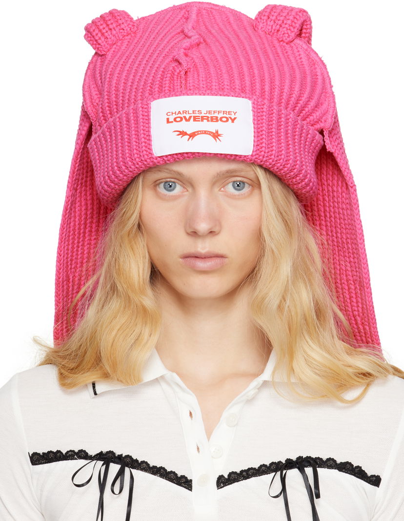Beanie Charles Jeffrey Loverboy Charles Jeffrey LOVERBOY Chunky Knit Rabbit Beanie Roza | 54130404