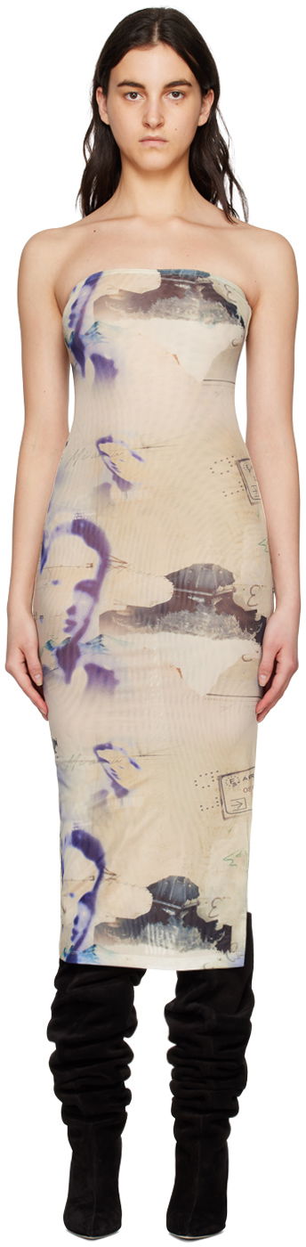 Obleke Miaou Miaou Lila Print Midi Dress Bež | 5025PM2COR