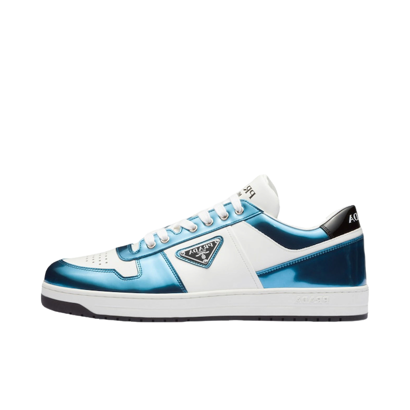 Superge in čevlji Prada Downtown Low Top Sneakers Leather White Metallic Blue Modra | 2EE364_3LL2_F0W81