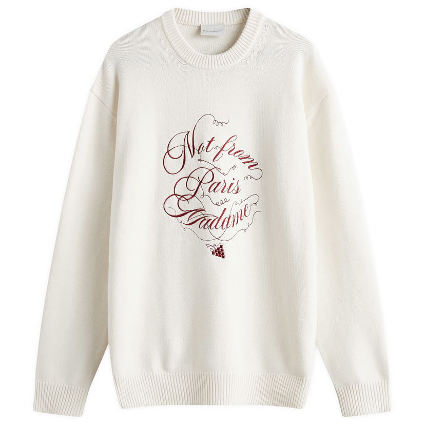 Pleteni pulover Drôle de Monsieur Crew Knit With Graphic Print Bela | F-PO178-WO023-CM