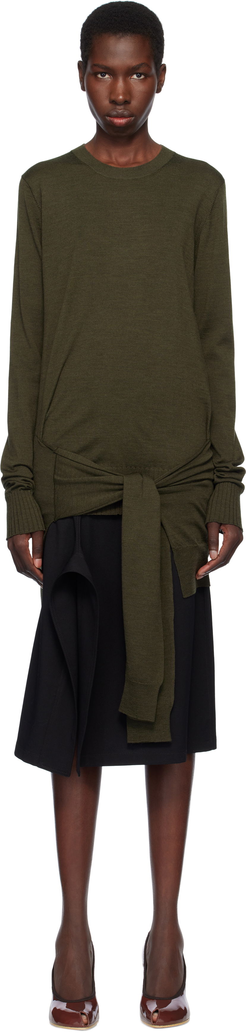Pleteni pulover Stella McCartney Stella McCartney Mixed Wool Tie-Waist Sweater Zelena | 6K10463S2581