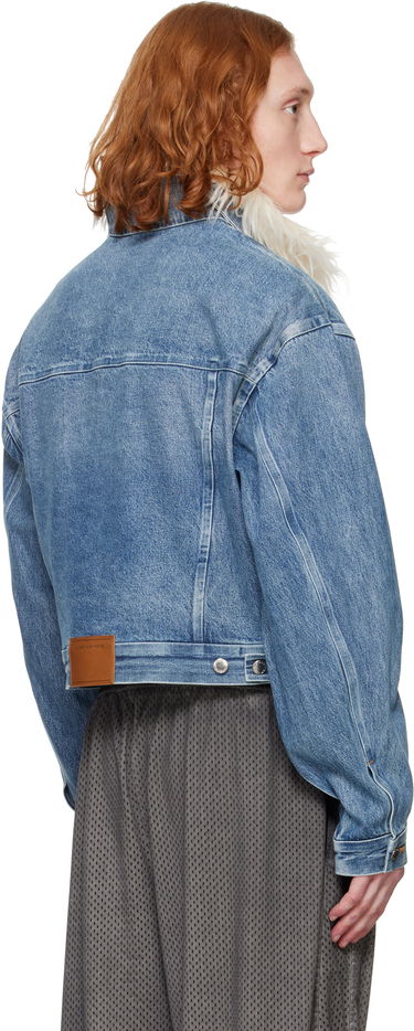 Jakna Alexander Wang Alexander Wang Rounded Trucker Denim Jacket with Faux Fur Collar Modra | 6WC1252066, 2