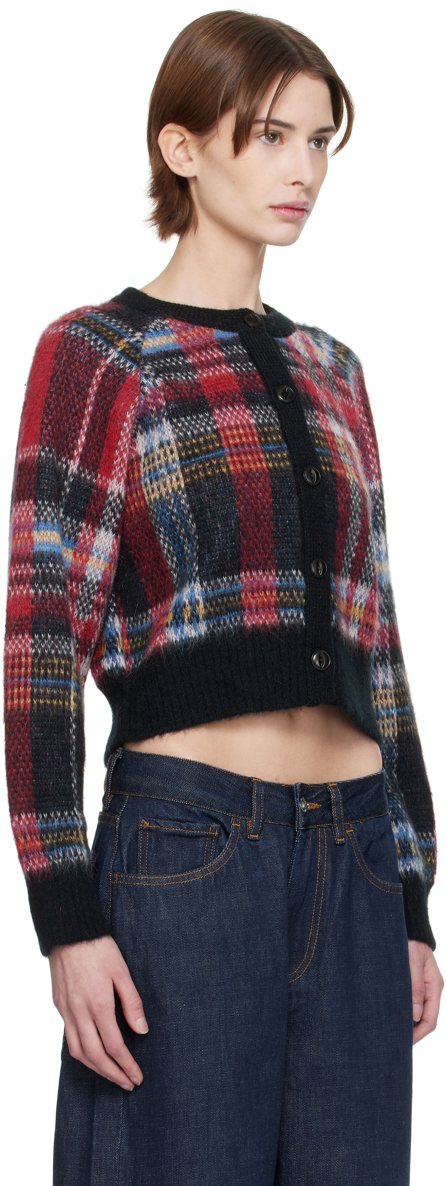 Pleteni pulover YMC YMC Foxtail Tartan Cropped Cardigan Večbarvna | Q8XMI, 1