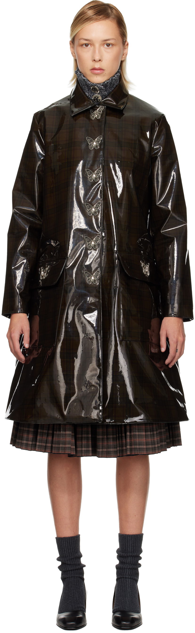 Dežni plašč Chopova Lowena Chopova Lowena Squelchy Plaid Coat Rjava | 5321