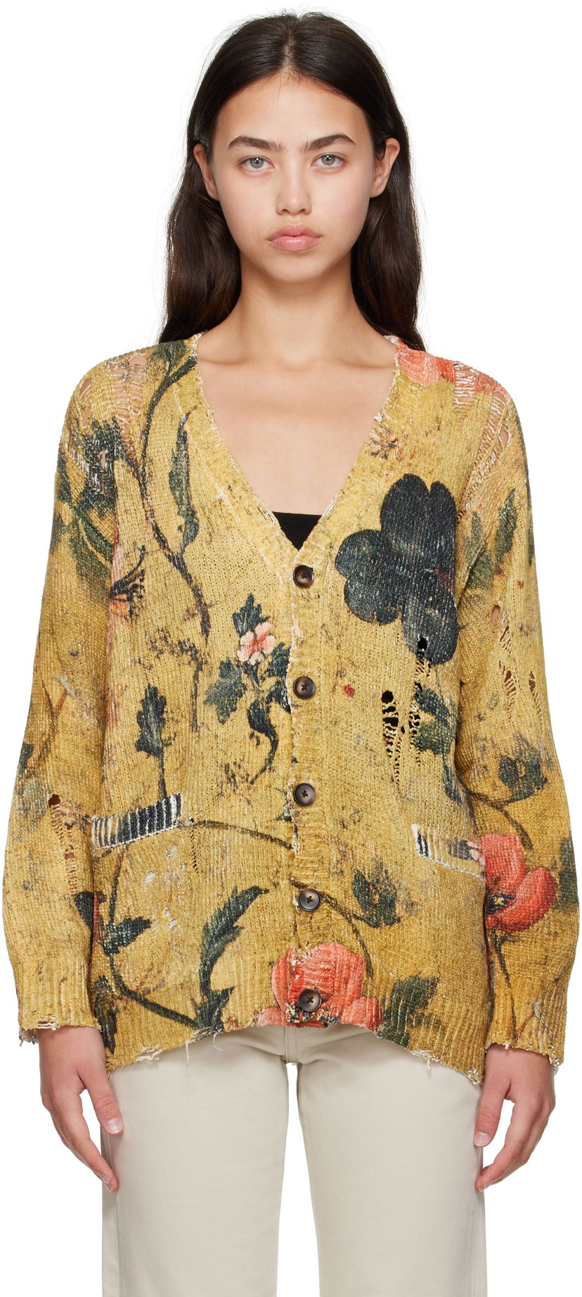 Pleteni pulover R13 R13 Printed Boyfriend Cardigan Rumena | R13WY237-Y221A