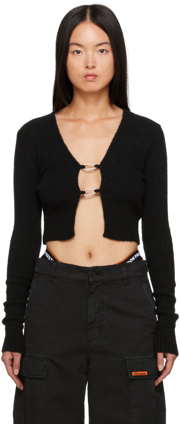 Pleteni pulover HERON PRESTON Lanyard Clasp Cardigan Črna | HWHB008F23KNI0011000, 0