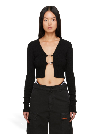 Pleteni pulover HERON PRESTON Lanyard Clasp Cardigan Črna | HWHB008F23KNI0011000