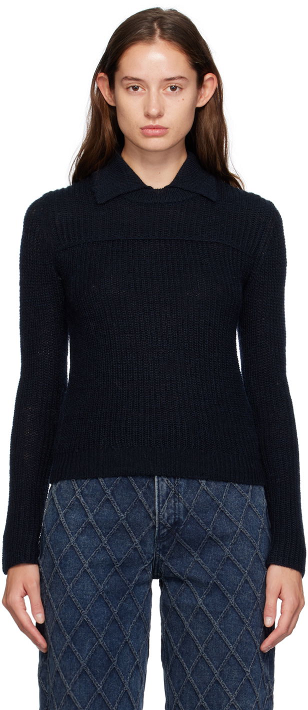 Pleteni pulover rag & bone Madix Knit Polo Top Modra | WAS24F023PB23, 0