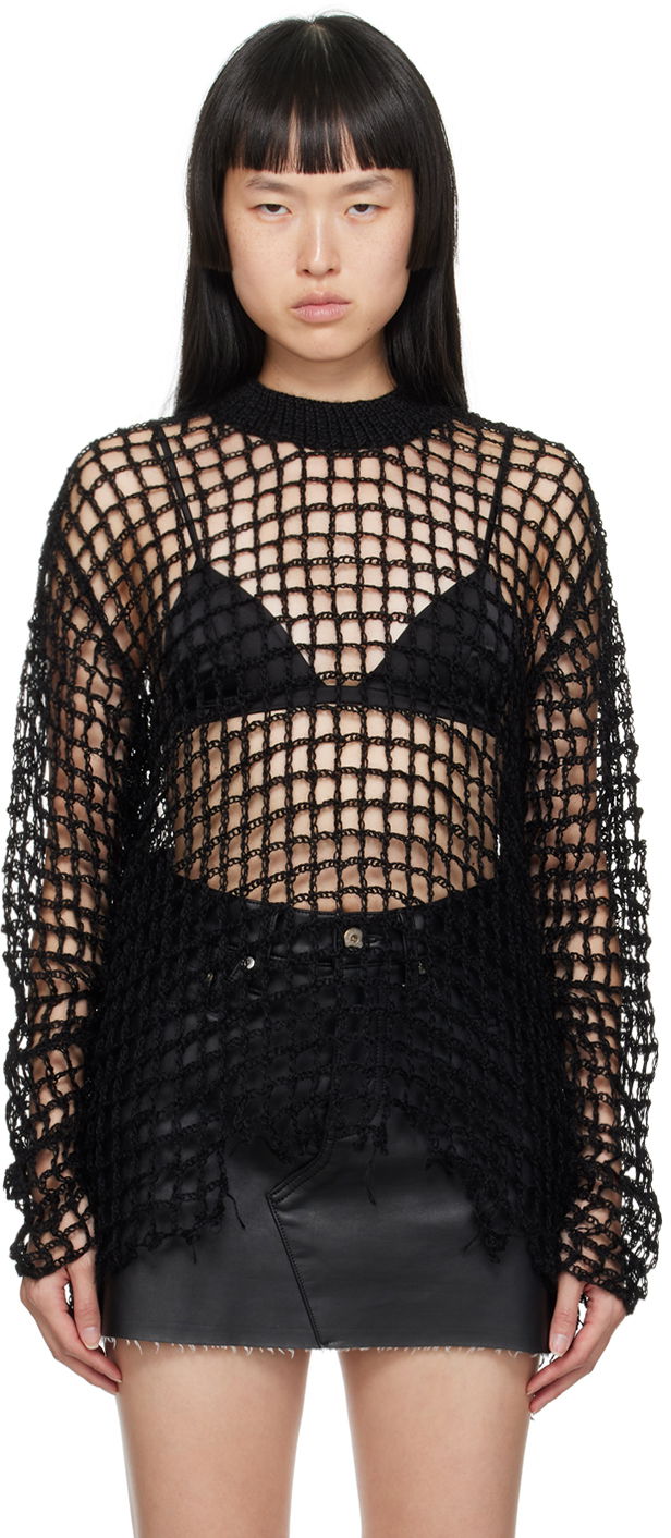 Pleteni pulover Junya Watanabe Frayed Hem Knitted Sweater Črna | JL-N027-051