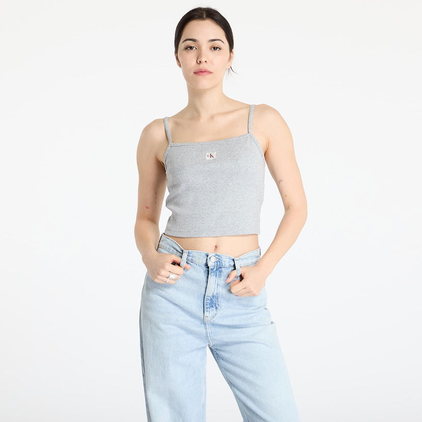 Majica brez rokavov CALVIN KLEIN Calvin Klein Jeans Women's Ribbed Crop Tank Top Siva | LV047C908G P79