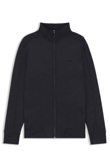 Pulover BOSS Regular-fit zip-up sweatshirt with quilted jacquard Črna | 50549706