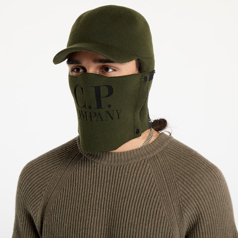 Beanie C.P. Company Extrafine Merino Wool Visor Neck Hat Green Zelena | 17CMAC298A005509A-683