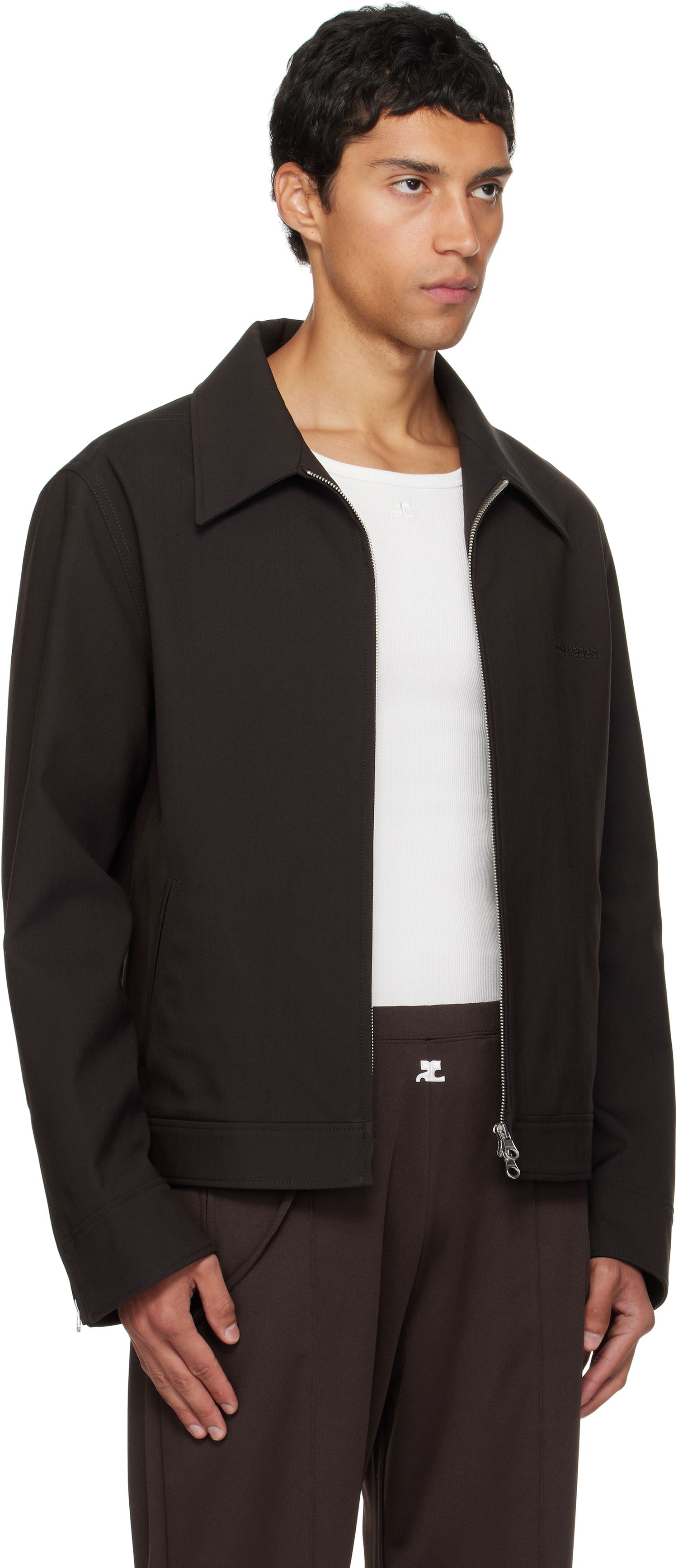 Jakna Courrèges Courrèges Embroidered Zipped Twill Jacket Črna | 325CBL307PL0222, 1