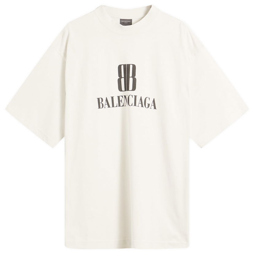 Majica Balenciaga Men's Nano BB Logo Medium Fit T-Shirt, Size Large Bela | 764235-TSVO2-9012