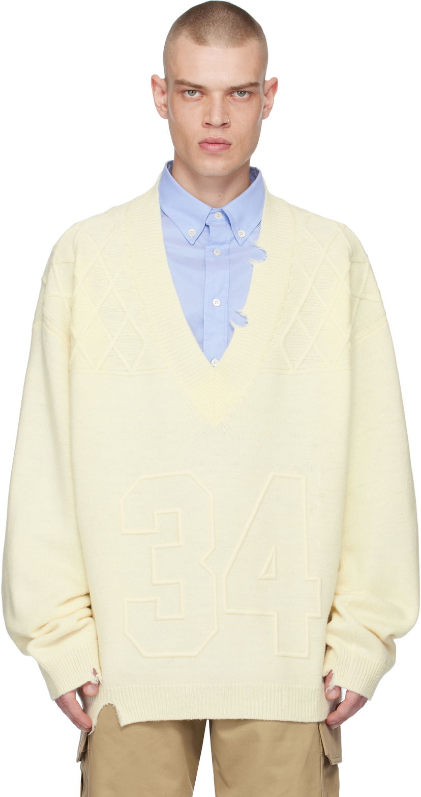 Pleteni pulover Ambush Destroyed Rib Knit V-Neck Sweater Rumena | BMHD004F24KNI0013100