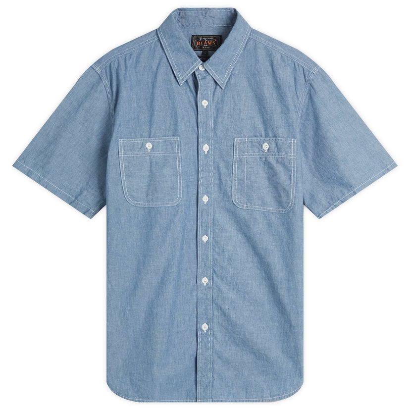 Srajce BEAMS Beams Plus Short Sleeve Work Shirt, Size Large Modra | 3801-0004-139-70
