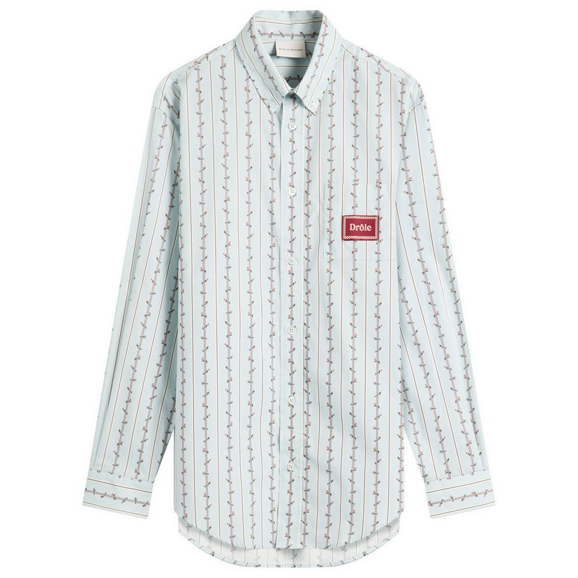 Srajce Drôle de Monsieur Drole De Monsieur Floral Stripe Logo Shirt Modra | I-SH240-CO166-LBE