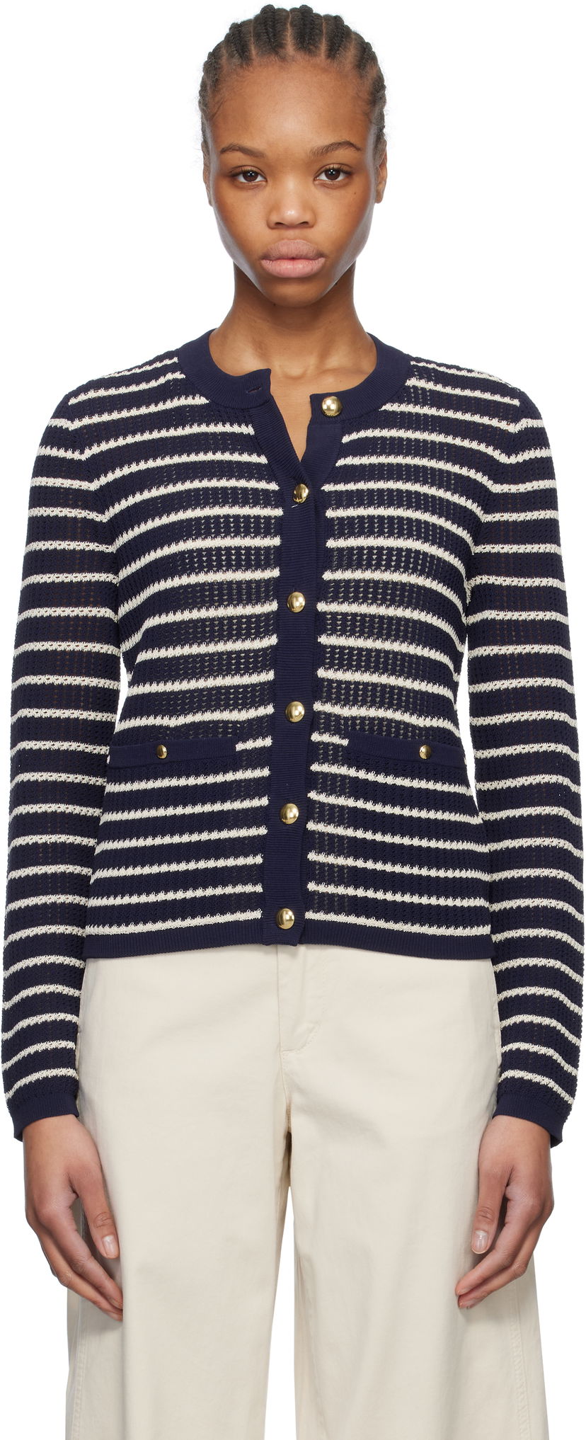 Pleteni pulover rag & bone rag & bone Viola Stripe Cardigan Mornarica | WAS24S042TG42