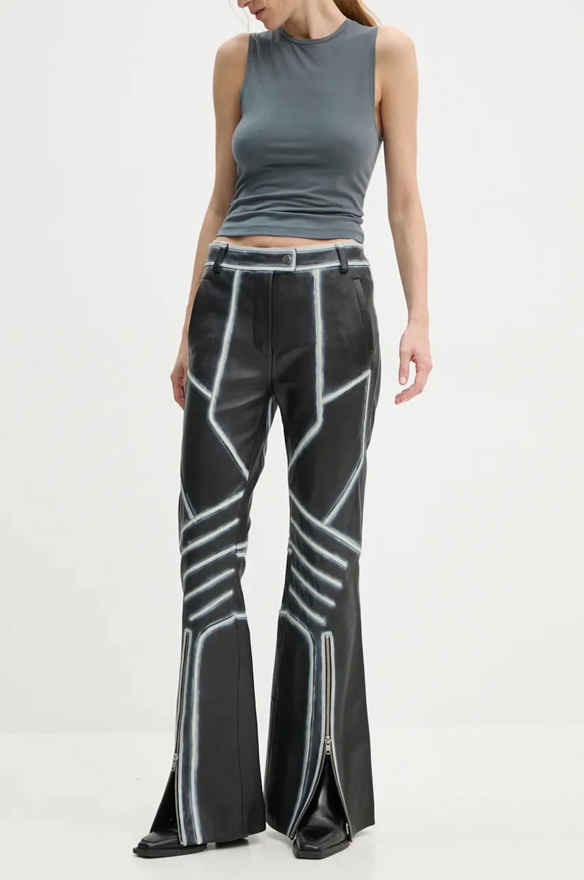 Hlače STAND STUDIO Stand Studio Moto Detailed High-Waisted Bell-Bottom Leather Pants Črna | 62287.7030