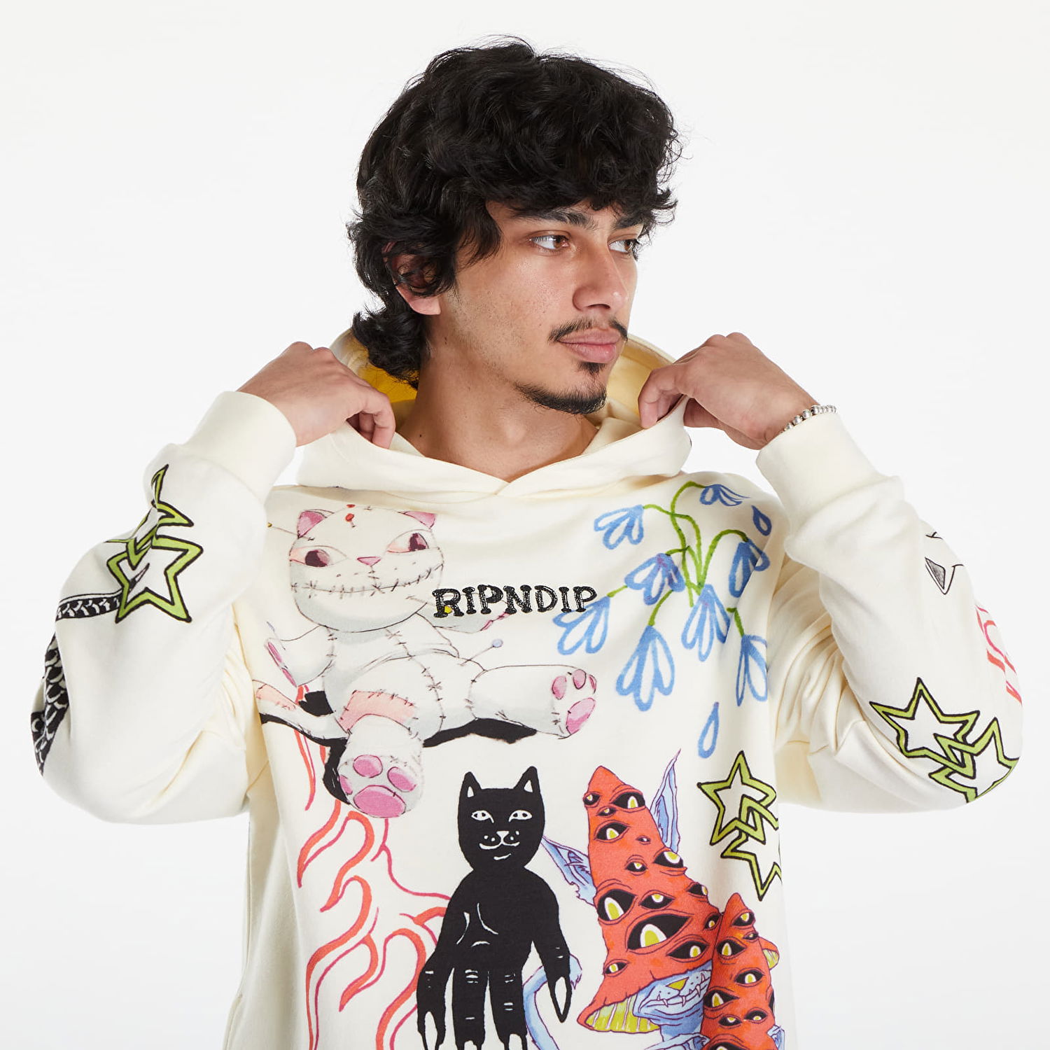 Pulover RIPNDIP Travis Hoodie Off White Bela | RNDSPR24113, 1