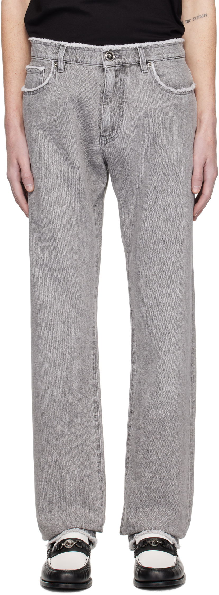 Kavbojke Versace Frayed Regular-Fit Jeans Siva | 1016106_1A11098