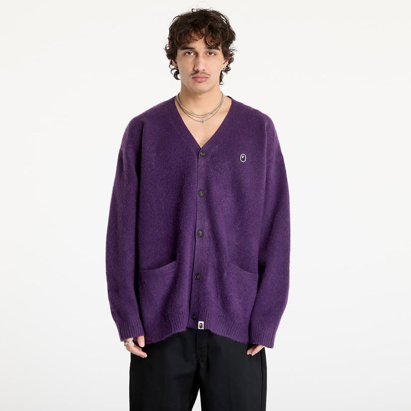 Pleteni pulover BAPE One Point Hairly Yarn Cardigan Lila | 001KNK801004M PUR