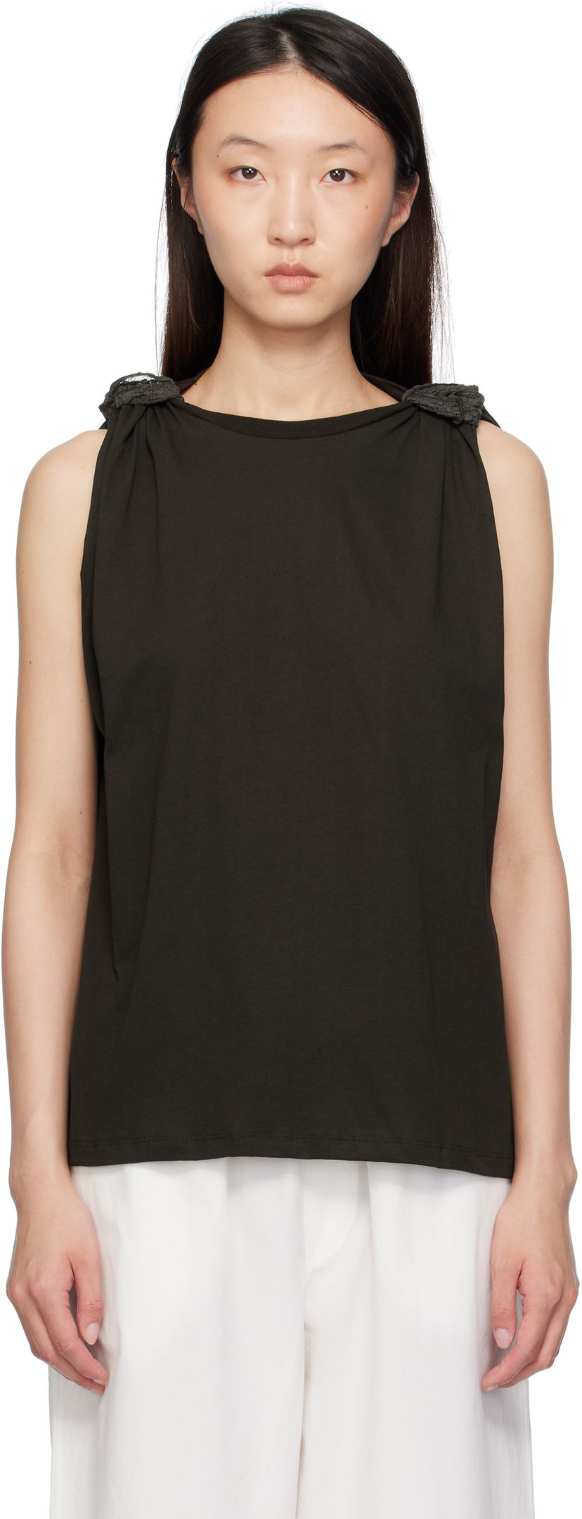 Majica brez rokavov Baserange Baserange Rodo Knotted Shoulder Tank Top Črna | TOROT-RC-SU25