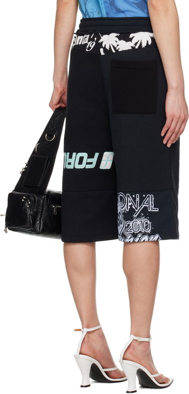 Kratke hlače Marine Serre Marine Serre Graphic Regenerated Drawstring Shorts Črna | USH003A UJER0007, 2