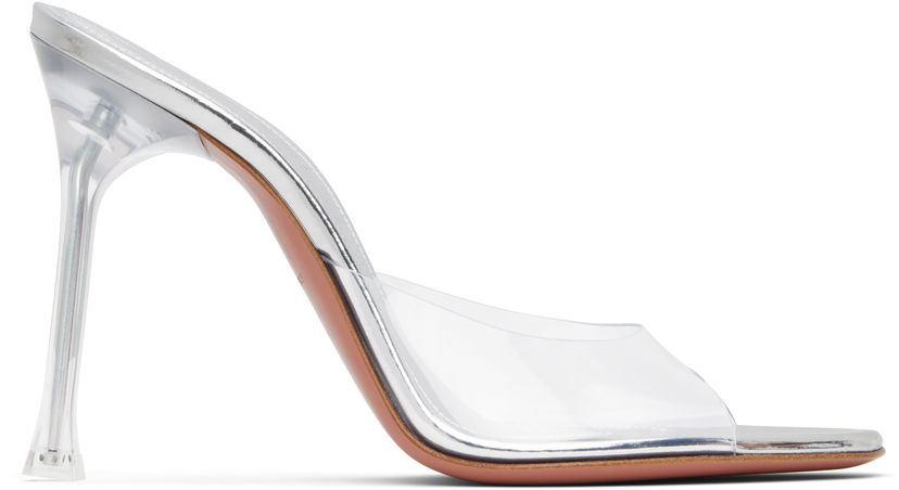 Modni dodatki Amina Muaddi Amina Muaddi Alexa Glass 105 Heeled Sandals Kovinski | ALEXA GLASS SLIPPER