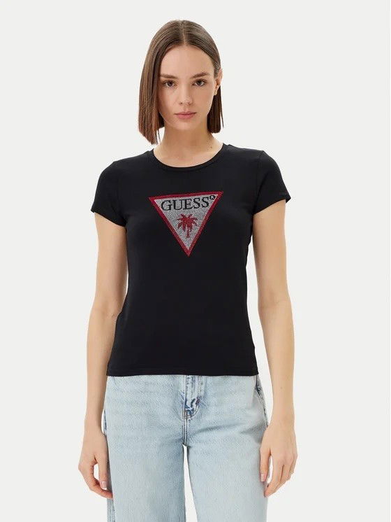Majica GUESS Guess Rhinestone Triangle Short Sleeve T-Shirt Črna | E5GI08J1314-JBLK