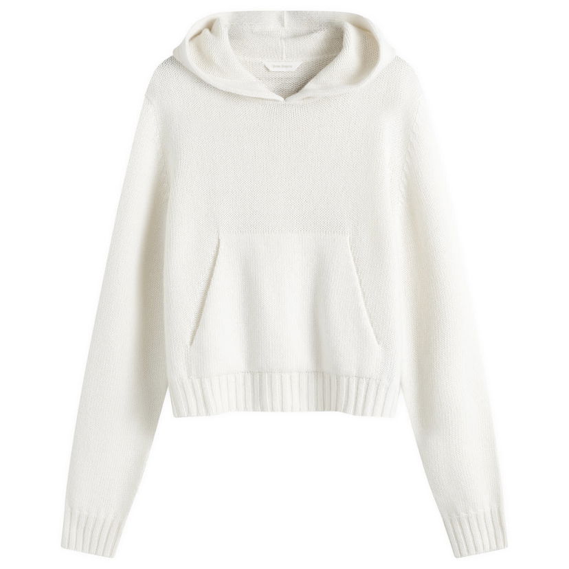 Pulover Palm Angels Curved Logo Knitted Hoodie Bela | PWHU012F24KNI0010161