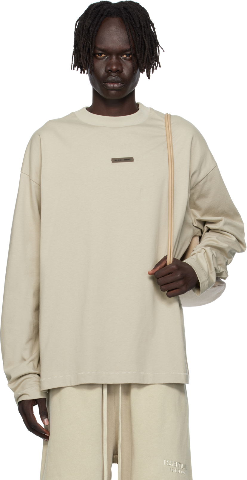Majica Fear of God ESSENTIALS Classic Fit Long Sleeve T-Shirt Bež | 125SP254206F