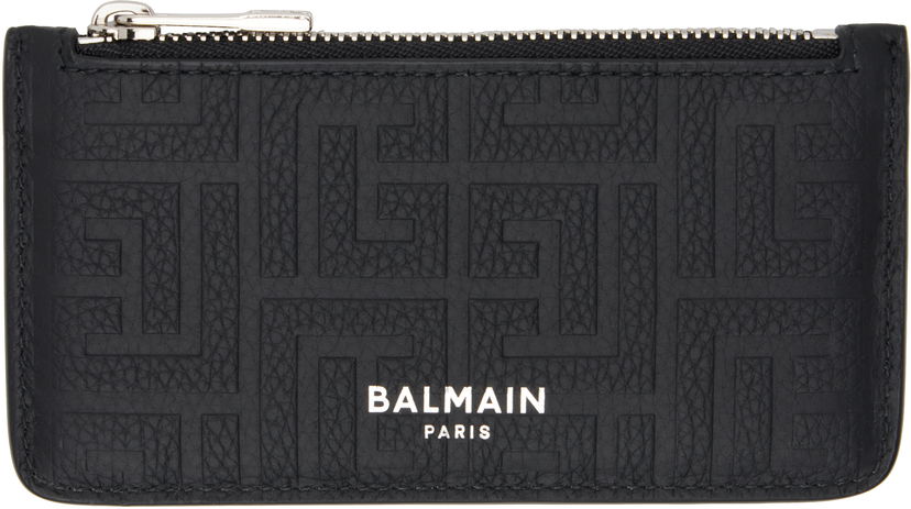 Denarnica Balmain Embossed Leather Card Holder Črna | DM1MD060LPSE