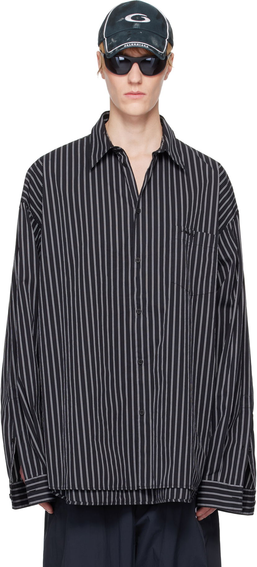 Srajce Balenciaga Balenciaga Striped Flatground Shirt Črna | 814598TRM23