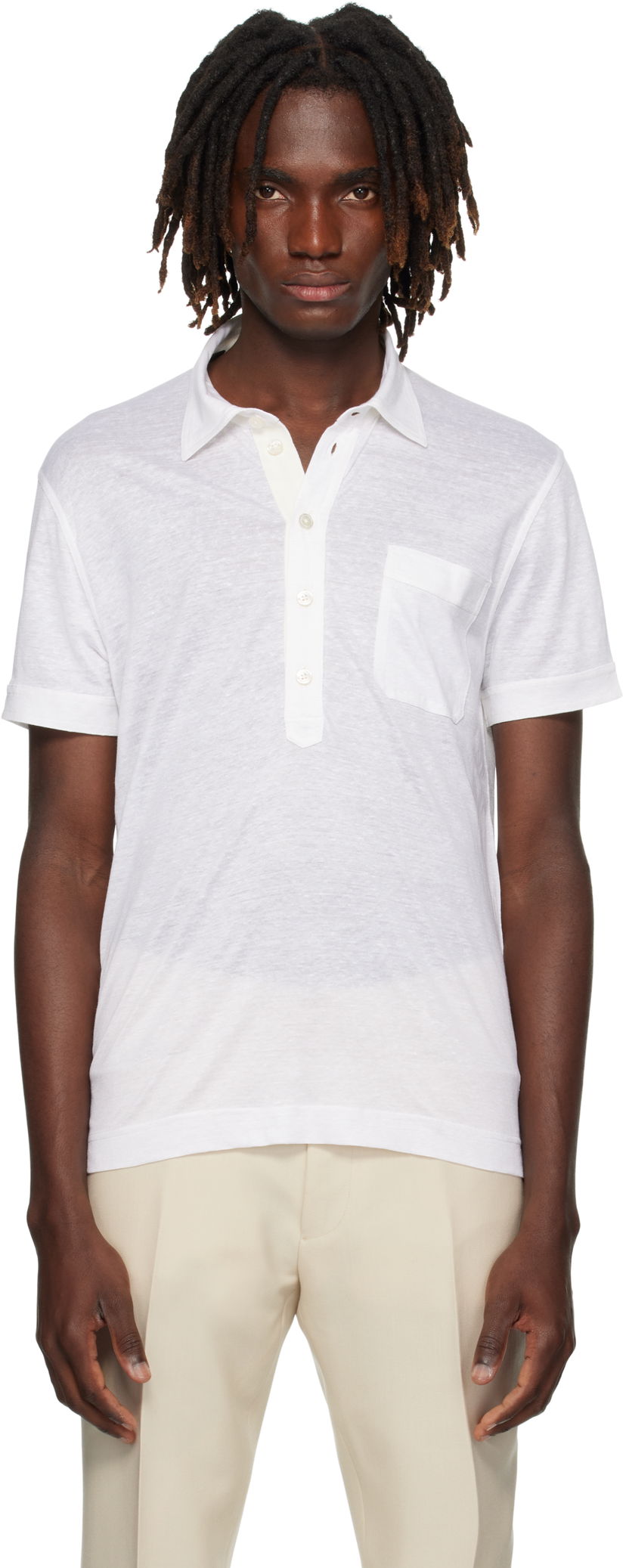 Polo majica Tom Ford TOM FORD Silk & Linen Polo Bela | JPS007-JMS024S25