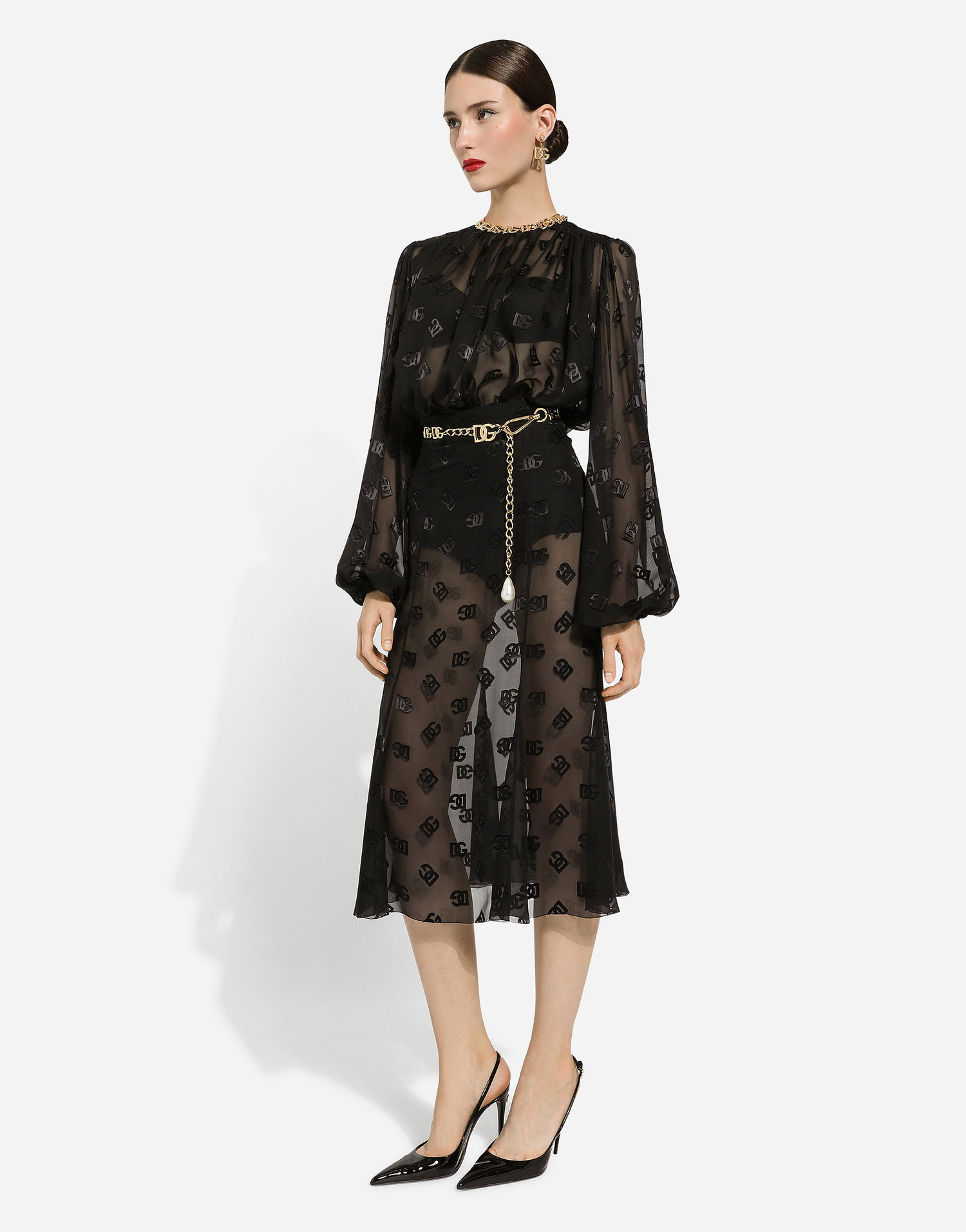 Krila Dolce & Gabbana Devore Satin Godet Skirt Črna | F4CCHTFJ9AFN0000, 1