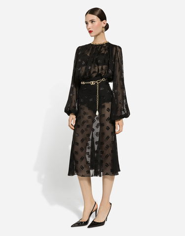 Krila Dolce & Gabbana Devore Satin Godet Skirt Črna | F4CCHTFJ9AFN0000, 1