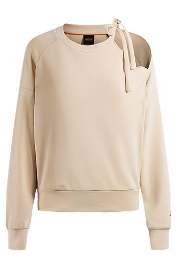 Pleteni pulover BOSS BOSS Tie-Neck Sweatshirt Bež | 50531833