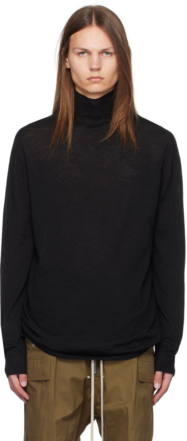 Pleteni pulover Rick Owens Black Porterville Oversized Turtleneck Črna | RU02D6626 WS