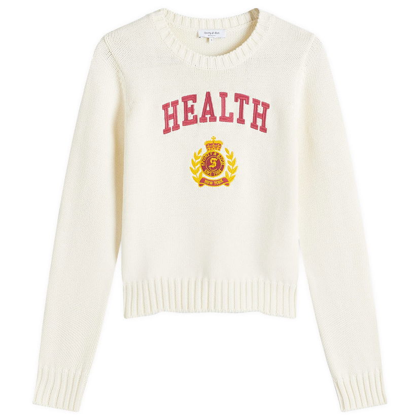 Pleteni pulover Sporty & Rich NY Health Crest Knitted Sweater Bela | WS065506240CR01-CRM