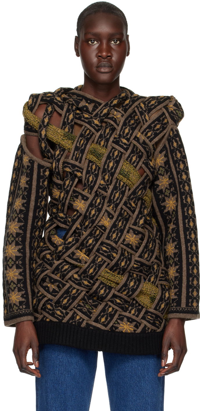 Pleteni pulover Y/PROJECT Braided Pattern Knit Sweater Črna | MPULL73-S23, 0