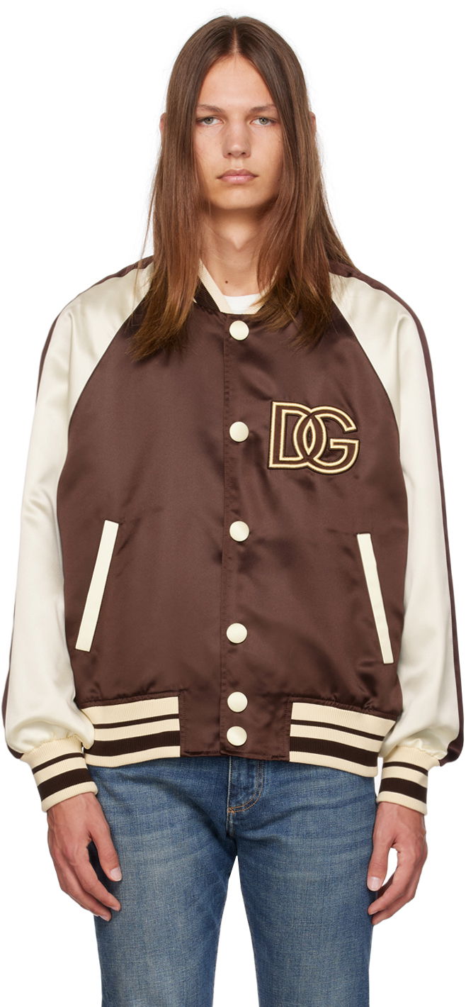 Bomber jakna Dolce & Gabbana Brown & White 'D&G' Bomber Jacket Rjava | G9ZB6ZFUM86