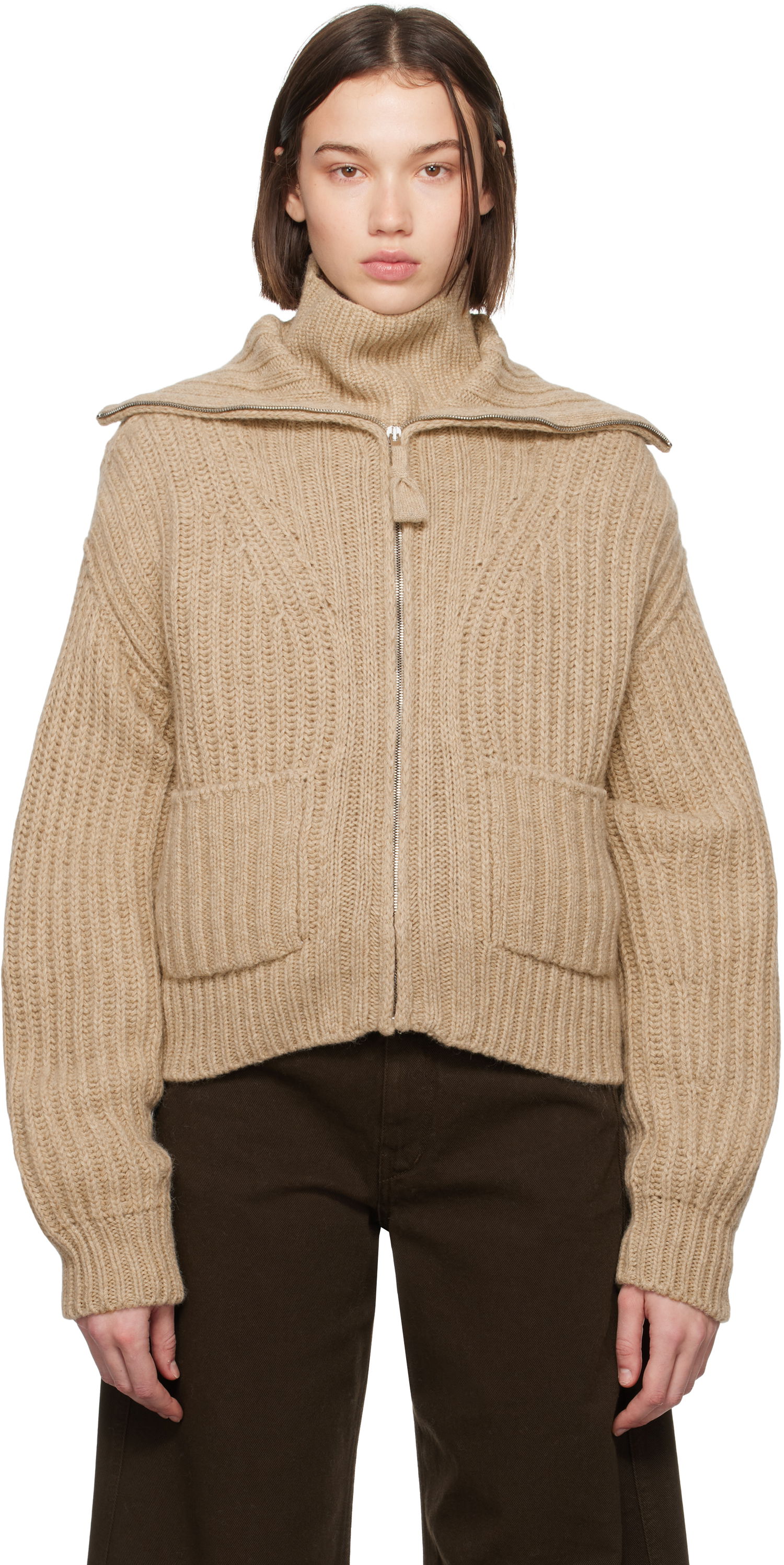 Pleteni pulover LEMAIRE LEMAIRE Trucker Collar Cardigan Bež | TO1263 LK1029, 0