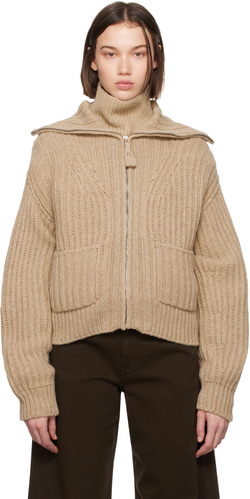Pleteni pulover LEMAIRE LEMAIRE Trucker Collar Cardigan Bež | TO1263 LK1029