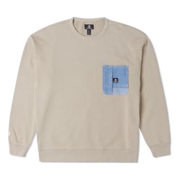 Pleteni pulover Converse Denim Patchwork Crew Sweatshirt Bež | 10025519-A01