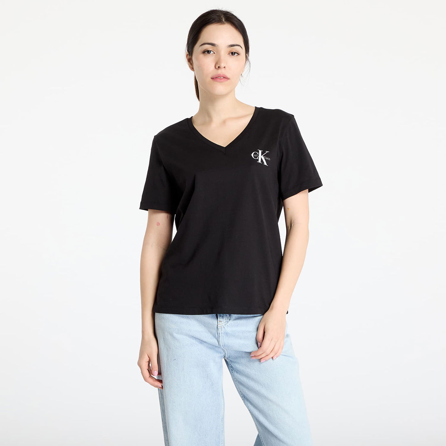 Majica CALVIN KLEIN Calvin Klein Jeans Women's V-Neck T-Shirt, 2-Pack Črna | LV047C906G UB1, 0