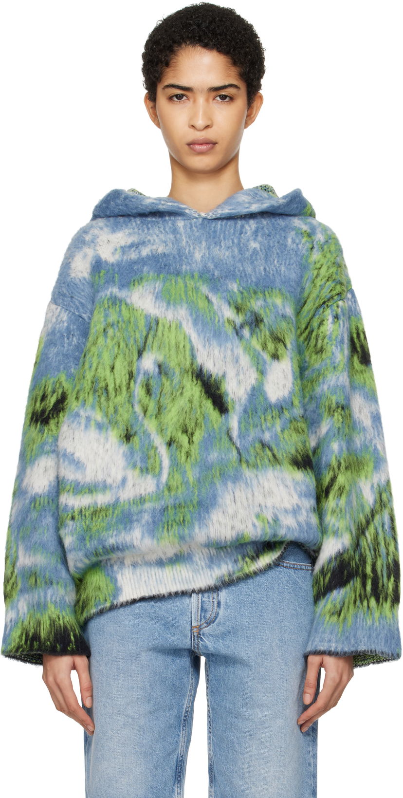 Pulover The Attico Attico Swan Print Knit Hoodie Večbarvna | 250WCK00114 MIX015AA